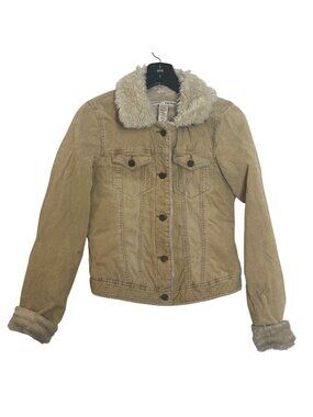 vintage Abercrombie & Fitch jacket size M Womens Tan Corduroy faux fur